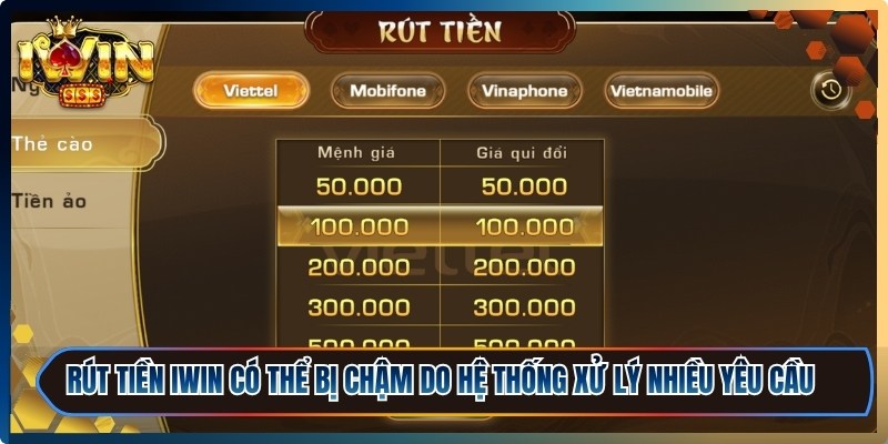 Rút tiền iWin có thể bị chậm do hệ thống xử lý nhiều yêu cầu cùng lúc